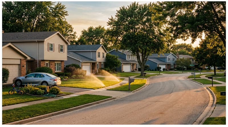 Farmwood, Addison, IL, illustrative neighborhood scene
