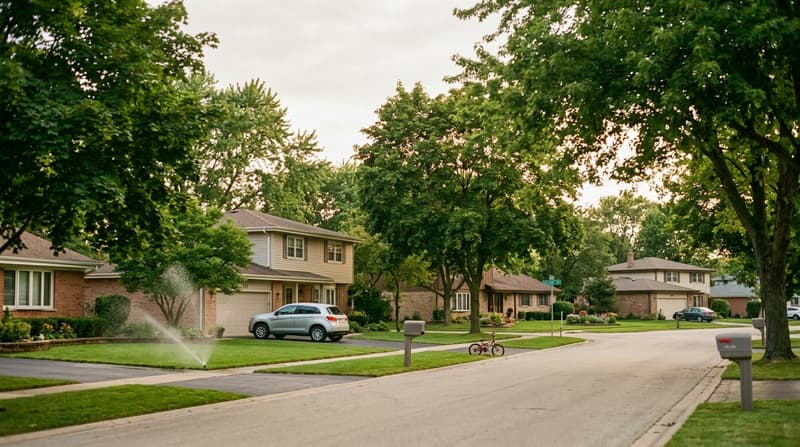 Friars Cove, Addison, IL, illustrative neighborhood scene