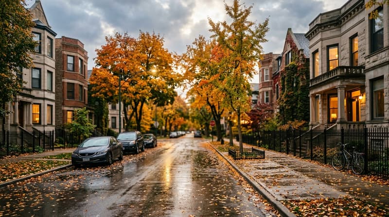 Hyde Park, Chicago, IL, illustrative neighborhood scene