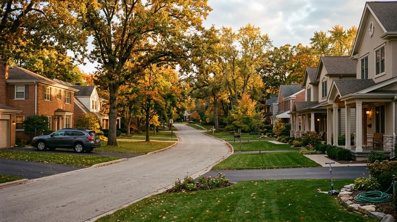 Oxford Park, Clarendon Hills, IL, illustrative neighborhood scene