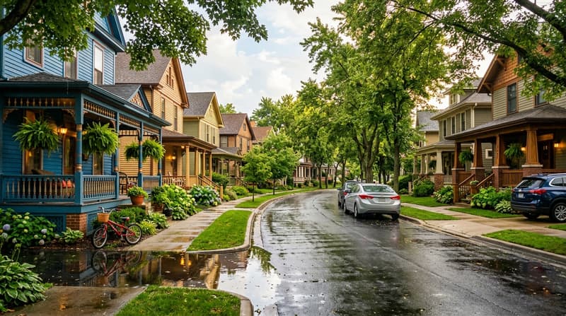 Spring-Douglas Historic District, Elgin, IL, illustrative neighborhood scene