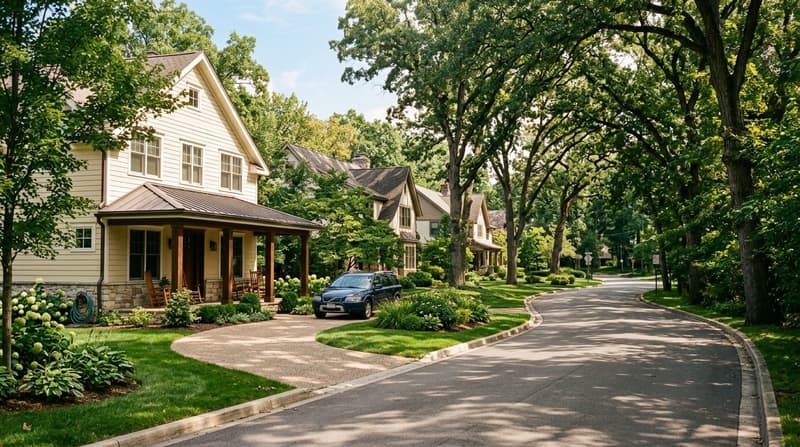 Fullersburg, Oak Brook, IL, illustrative neighborhood scene